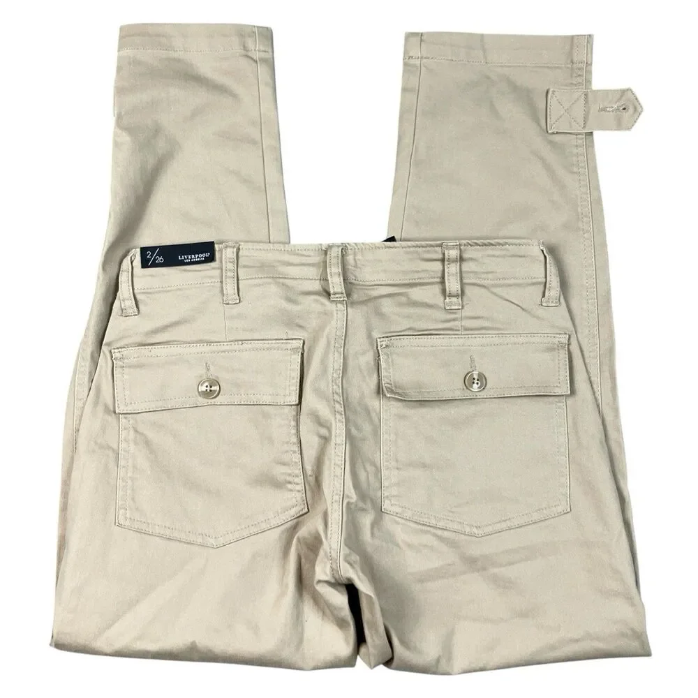 Liverpool Utility Pants Womens 2/26 Khaki Cotton Cropped Outdoors Granola Girl